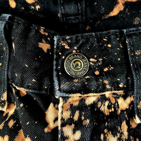 True Religion Ricky Black Jeans 32 Men’s Raf Simons Like Acid Splatter Distresse - Picture 10 of 11